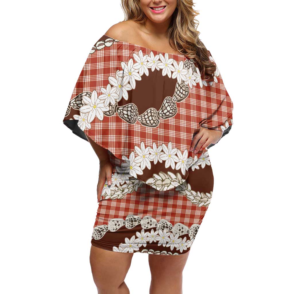 Red Hawaii Tiare and Shell Lei Family Matching Off Shoulder Short Dress and Hawaiian Shirt Hawaiian Palaka Luxury Vibes - Polynesian Pride