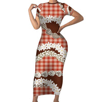Red Hawaii Tiare and Shell Lei Family Matching Short Sleeve Bodycon Dress and Hawaiian Shirt Hawaiian Palaka Luxury Vibes - Polynesian Pride