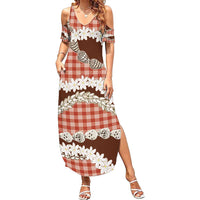 Red Hawaii Tiare and Shell Lei Family Matching Summer Maxi Dress and Hawaiian Shirt Hawaiian Palaka Luxury Vibes - Polynesian Pride