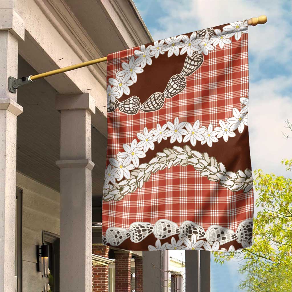 Red Hawaii Tiare and Shell Lei Garden Flag Hawaiian Palaka Luxury Vibes LT14 House Flag Red - Polynesian Pride