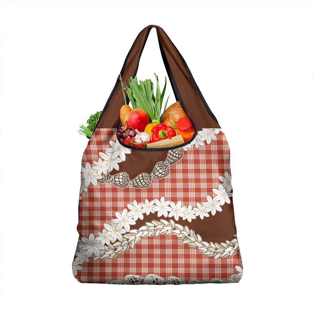 Red Hawaii Tiare and Shell Lei Grocery Bag Hawaiian Palaka Luxury Vibes - Polynesian Pride