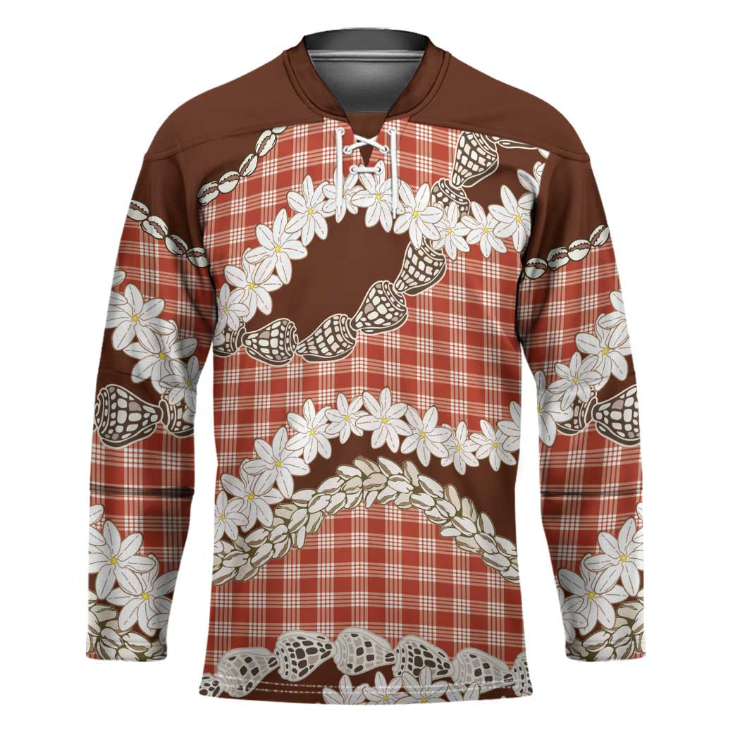 Red Hawaii Tiare and Shell Lei Hockey Jersey Hawaiian Palaka Luxury Vibes - Polynesian Pride