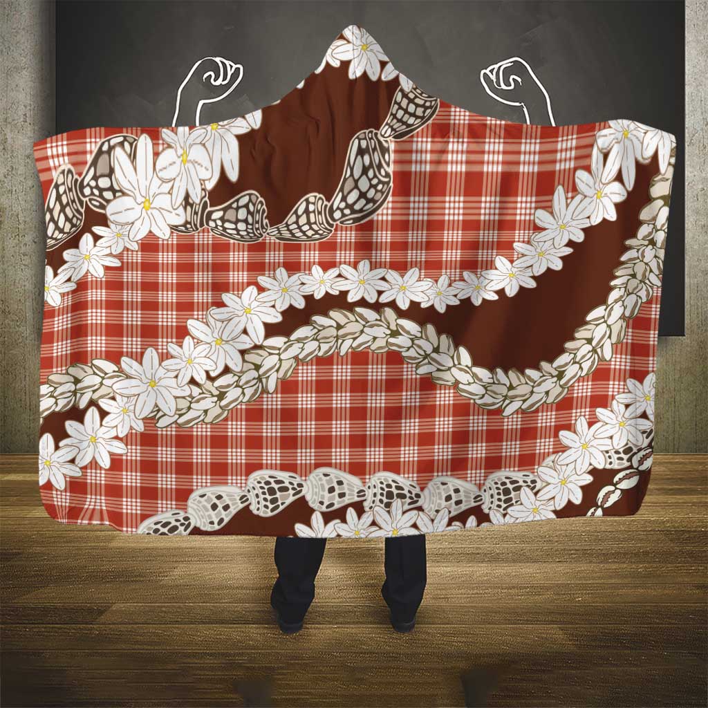 Red Hawaii Tiare and Shell Lei Hooded Blanket Hawaiian Palaka Luxury Vibes LT14 - Polynesian Pride