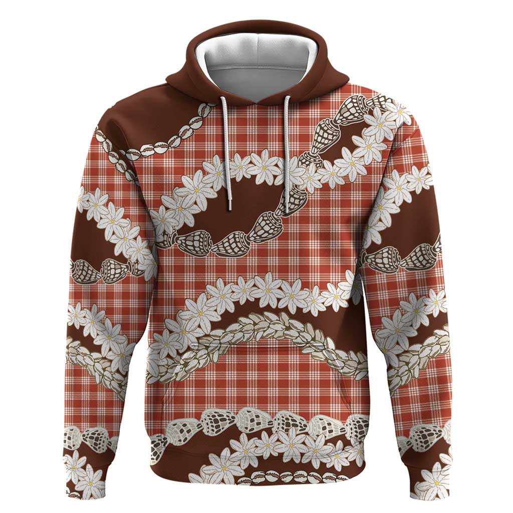 Red Hawaii Tiare and Shell Lei Hoodie Hawaiian Palaka Luxury Vibes - Polynesian Pride