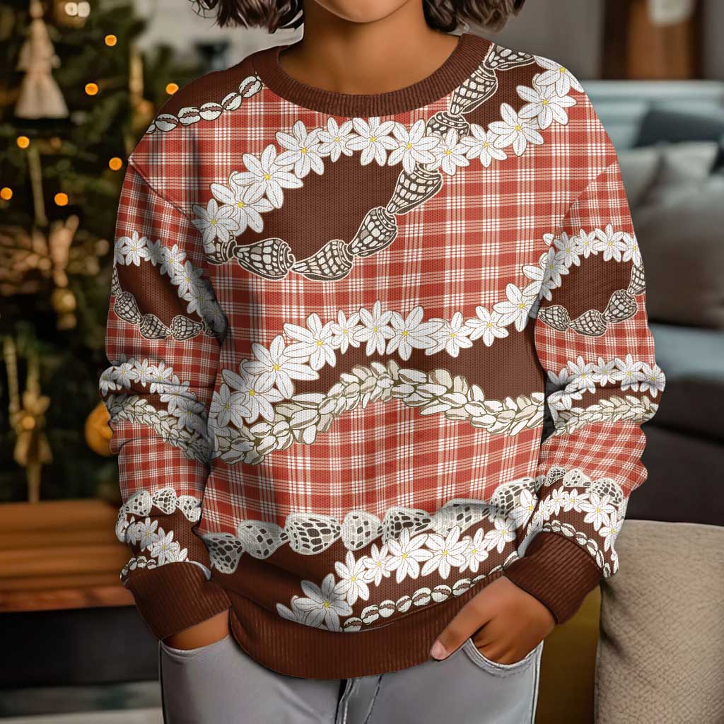 Red Hawaii Tiare and Shell Lei Kid Ugly Christmas Sweater Hawaiian Palaka Luxury Vibes - Polynesian Pride