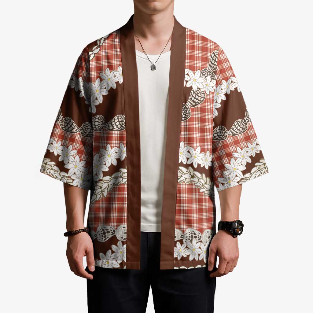 Red Hawaii Tiare and Shell Lei Kimono Hawaiian Palaka Luxury Vibes LT14 - Polynesian Pride