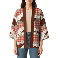 Red Hawaii Tiare and Shell Lei Kimono Hawaiian Palaka Luxury Vibes LT14 - Polynesian Pride