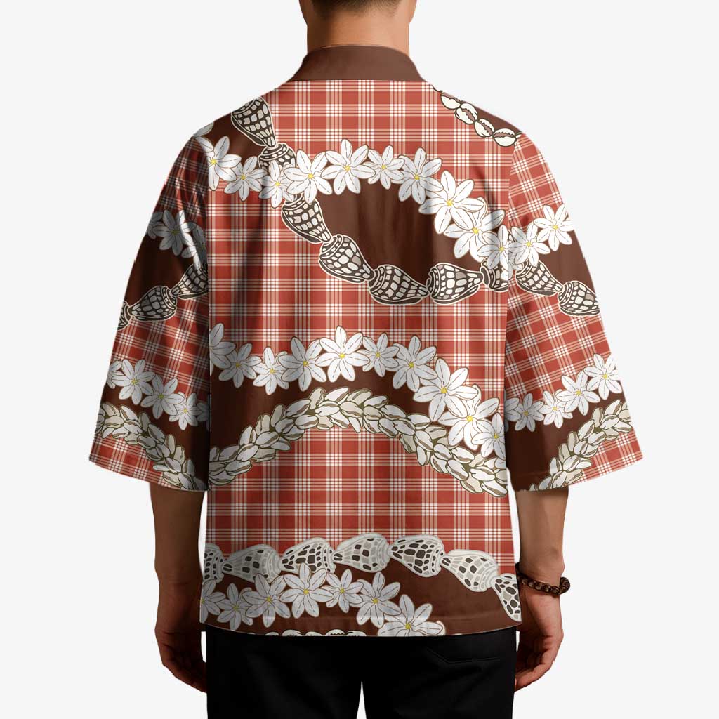Red Hawaii Tiare and Shell Lei Kimono Hawaiian Palaka Luxury Vibes LT14 - Polynesian Pride