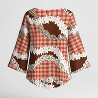 Red Hawaii Tiare and Shell Lei Kimono Sleeve Blouse Hawaiian Palaka Luxury Vibes - Polynesian Pride