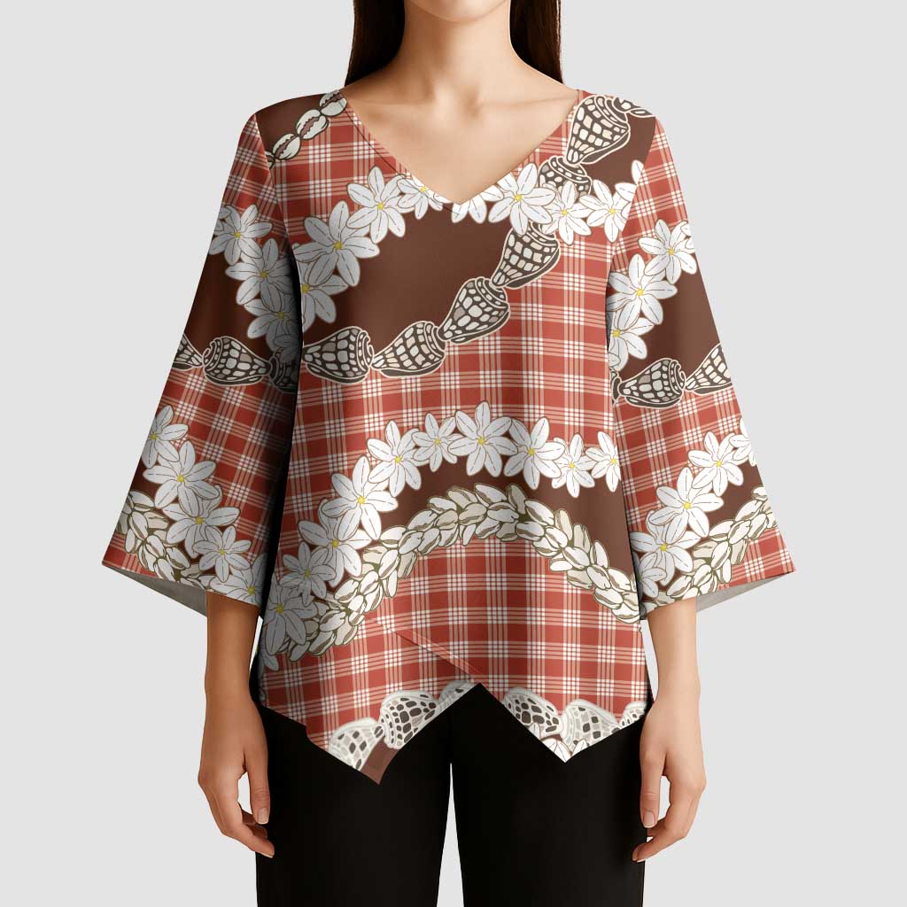 Red Hawaii Tiare and Shell Lei Kimono Sleeve Blouse Hawaiian Palaka Luxury Vibes - Polynesian Pride
