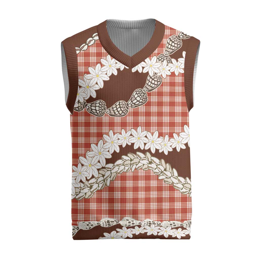 Red Hawaii Tiare and Shell Lei Christmas Knitted V-Neck Vest Hawaiian Palaka Luxury Vibes - Polynesian Pride