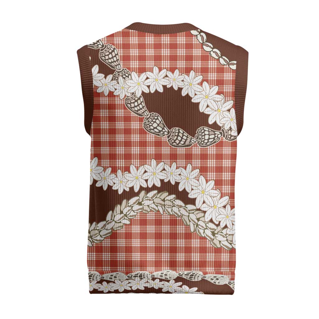 Red Hawaii Tiare and Shell Lei Christmas Knitted V-Neck Vest Hawaiian Palaka Luxury Vibes - Polynesian Pride