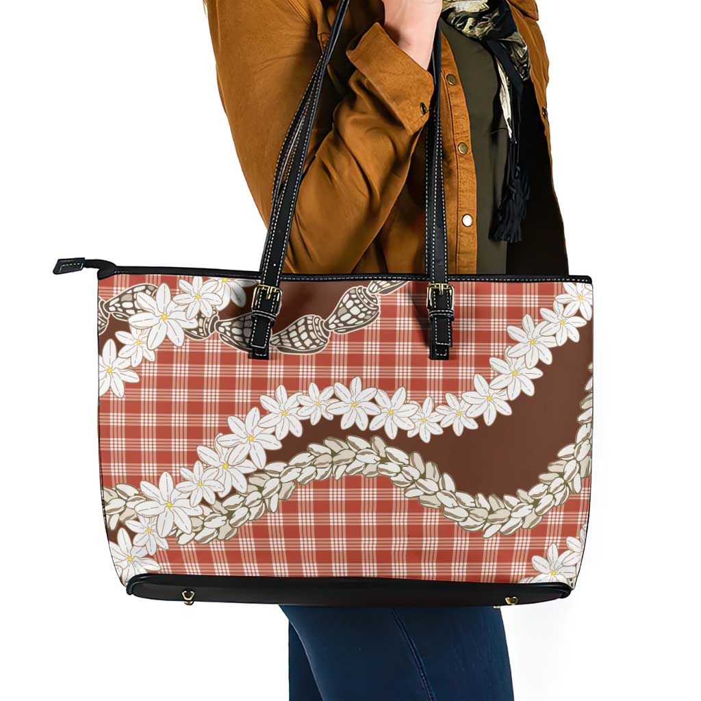Red Hawaii Tiare and Shell Lei Leather Tote Bag Hawaiian Palaka Luxury Vibes - Polynesian Pride