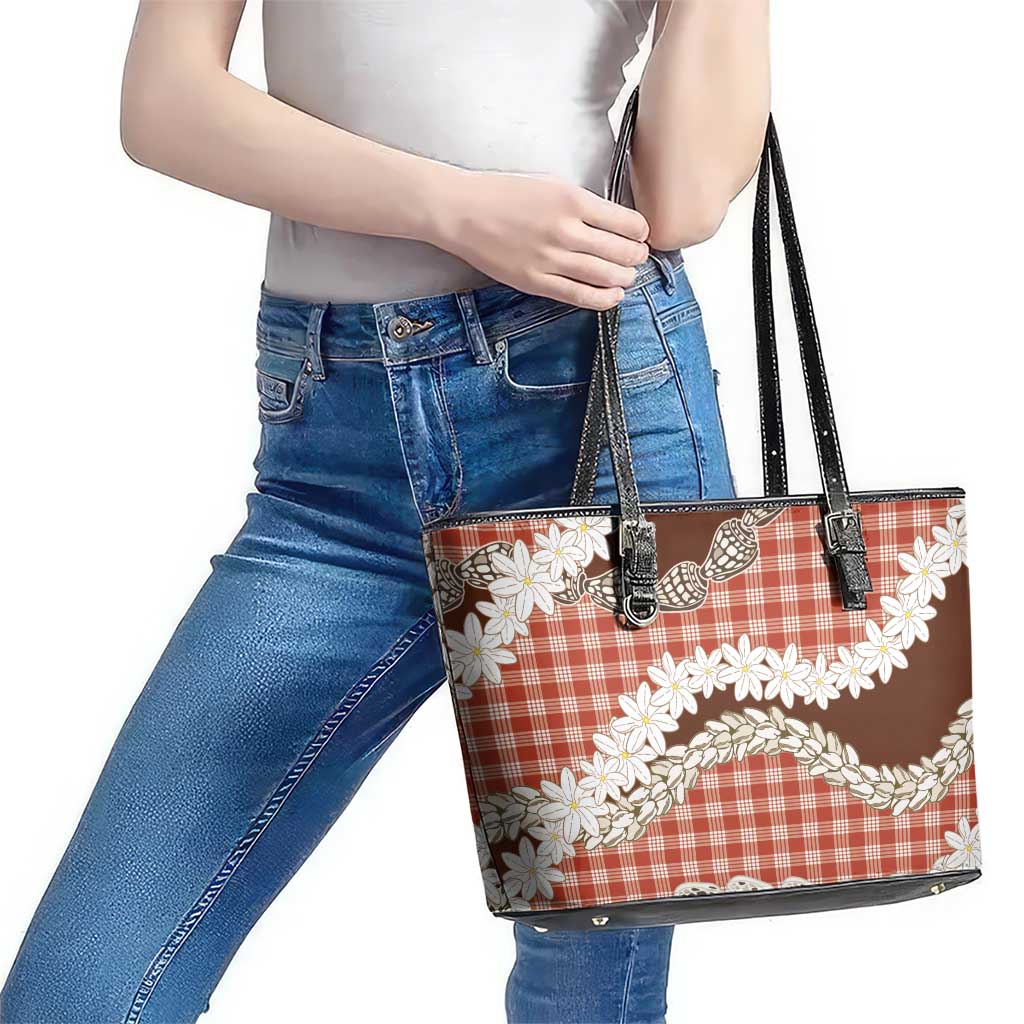 Red Hawaii Tiare and Shell Lei Leather Tote Bag Hawaiian Palaka Luxury Vibes - Polynesian Pride