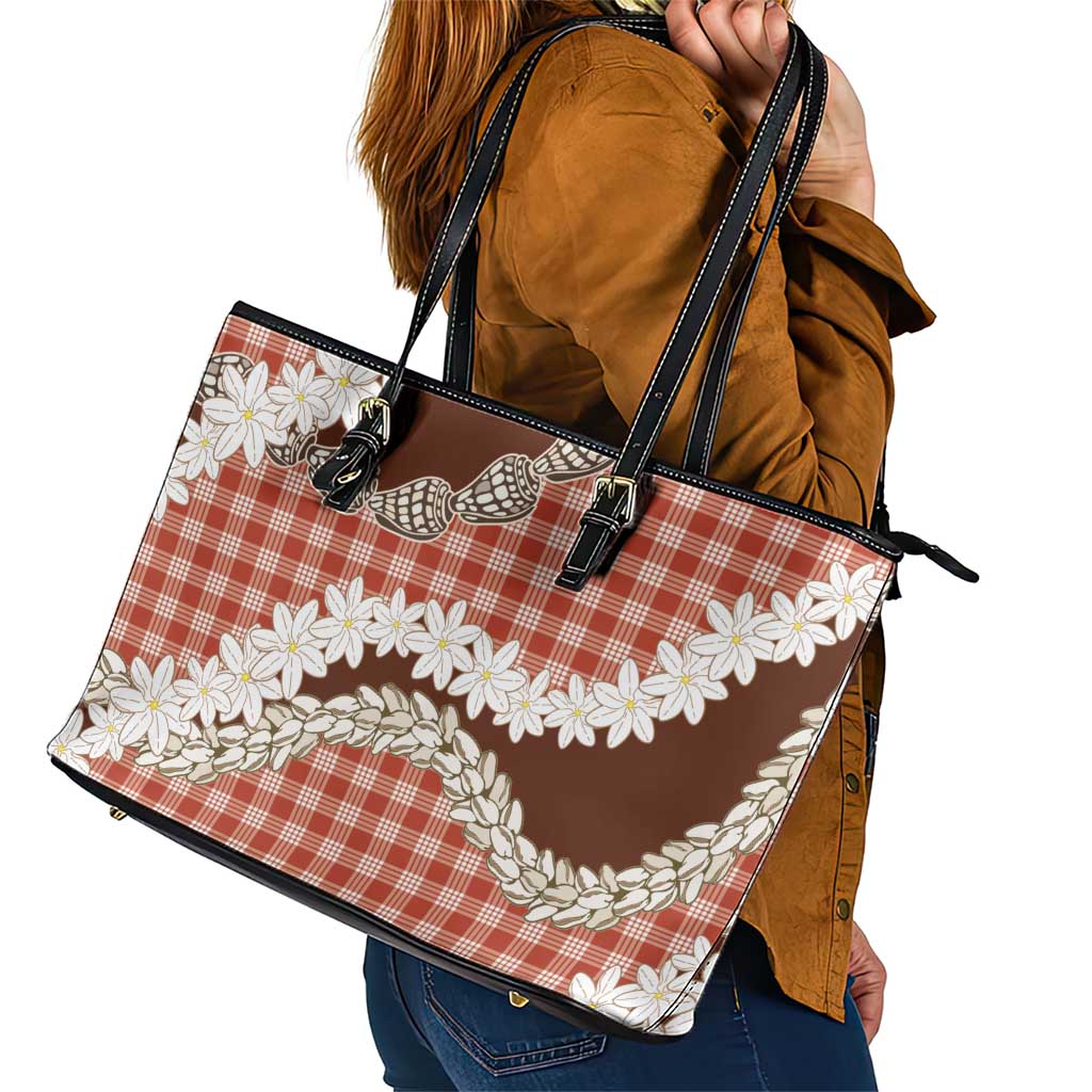 Red Hawaii Tiare and Shell Lei Leather Tote Bag Hawaiian Palaka Luxury Vibes - Polynesian Pride