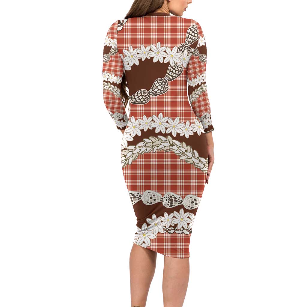 Red Hawaii Tiare and Shell Lei Long Sleeve Bodycon Dress Hawaiian Palaka Luxury Vibes LT14 - Polynesian Pride