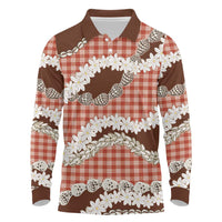 Red Hawaii Tiare and Shell Lei Long Sleeve Polo Shirt Hawaiian Palaka Luxury Vibes - Polynesian Pride