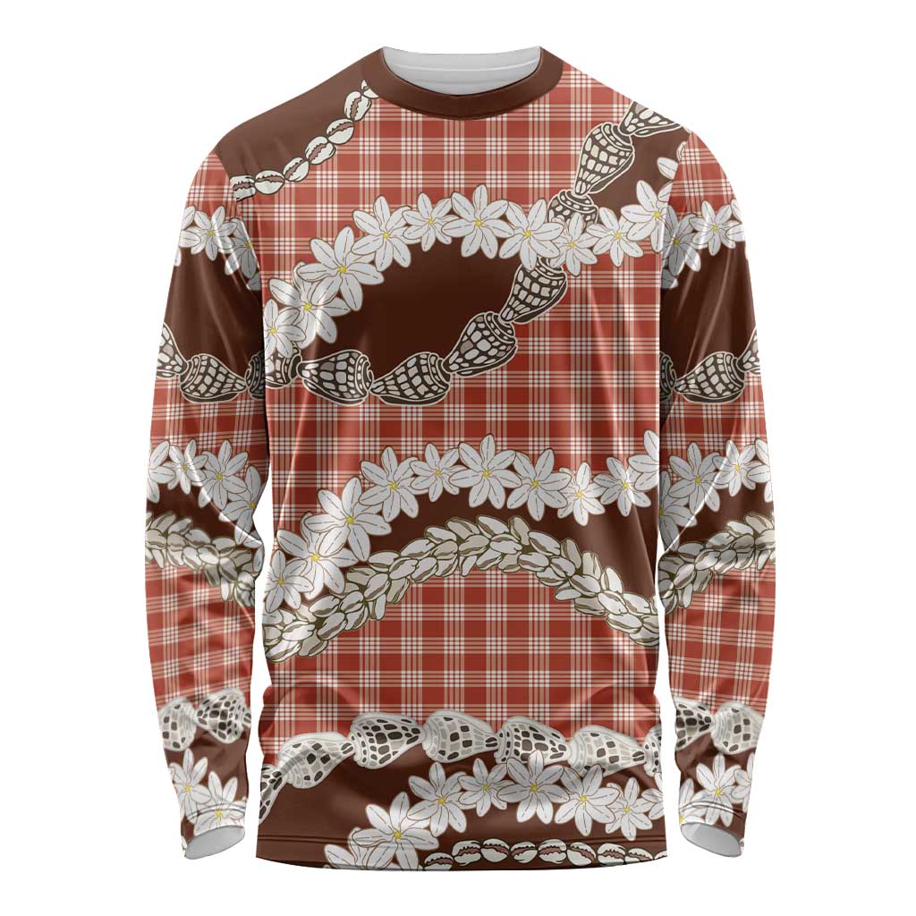 Red Hawaii Tiare and Shell Lei Long Sleeve Shirt Hawaiian Palaka Luxury Vibes - Polynesian Pride