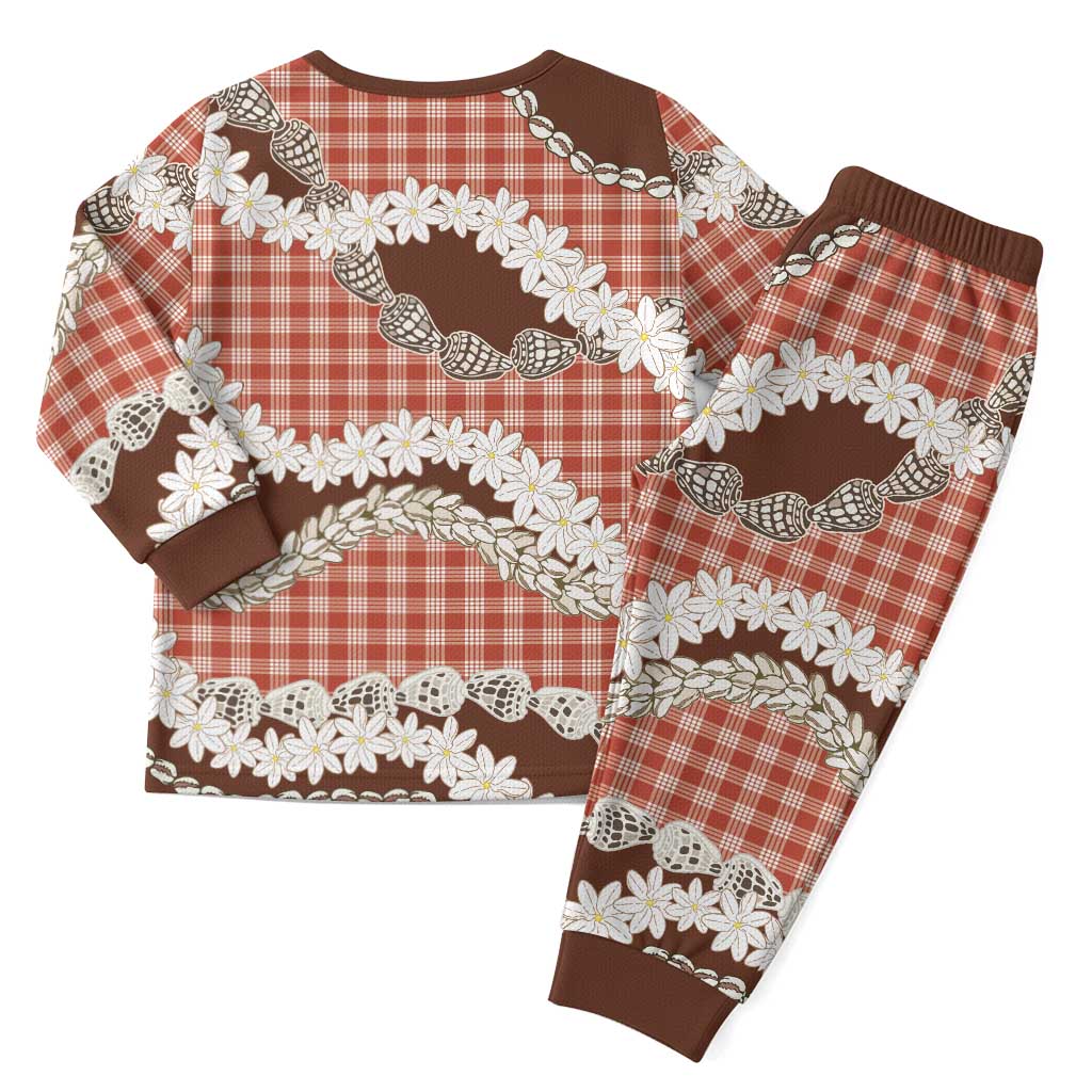 Red Hawaii Tiare and Shell Lei Christmas Pajama Set Hawaiian Palaka Luxury Vibes - Polynesian Pride