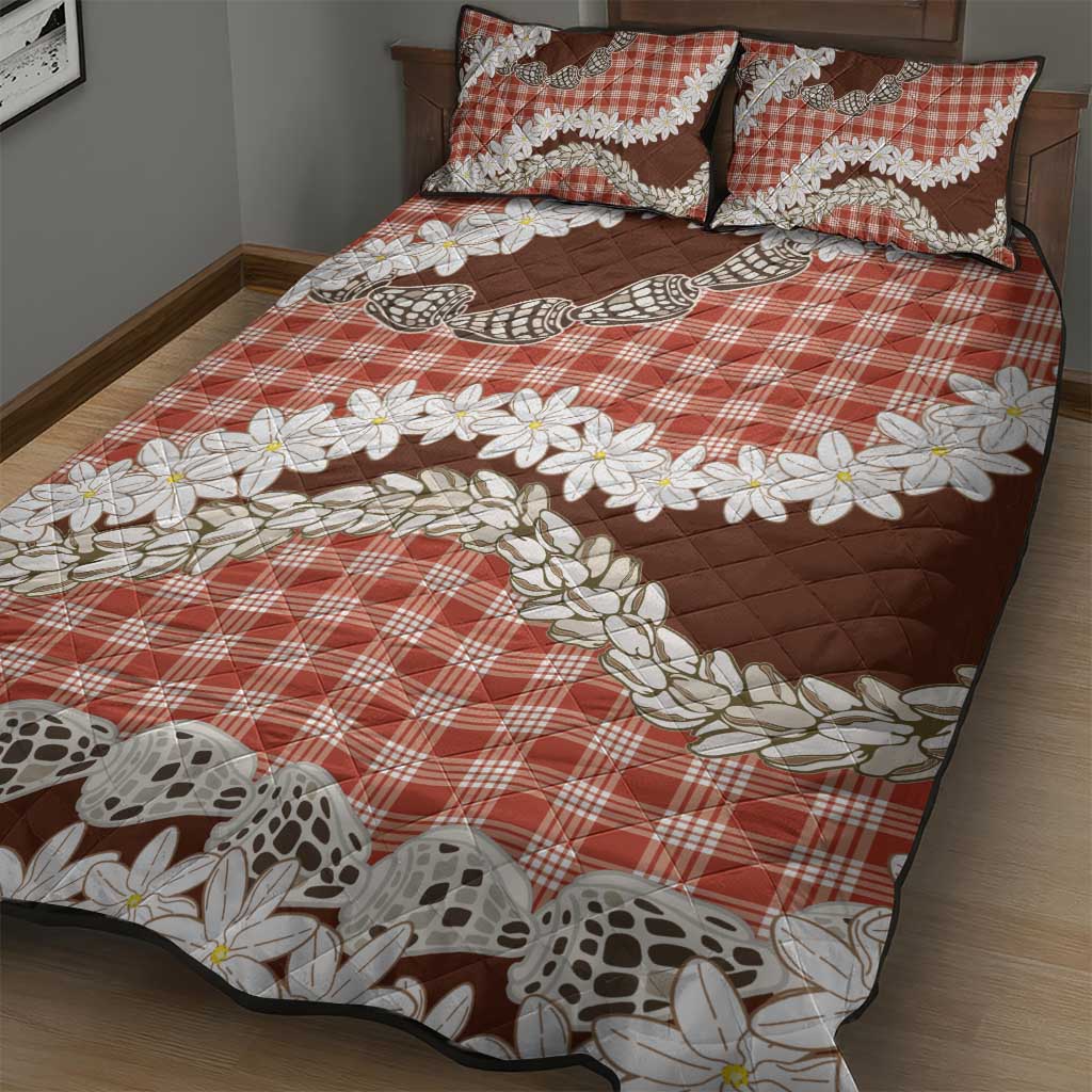 Red Hawaii Tiare and Shell Lei Quilt Bed Set Hawaiian Palaka Luxury Vibes LT14 - Polynesian Pride