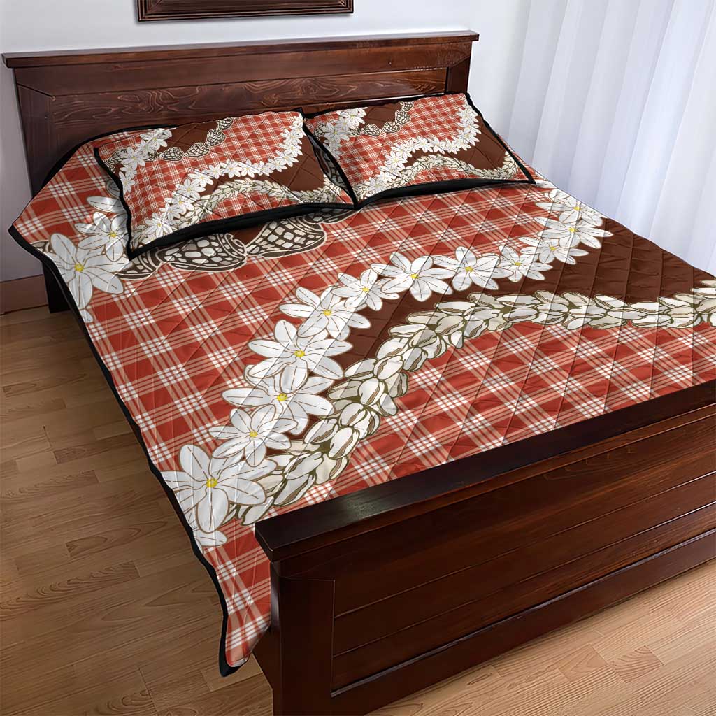 Red Hawaii Tiare and Shell Lei Quilt Bed Set Hawaiian Palaka Luxury Vibes LT14 - Polynesian Pride