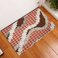 Red Hawaii Tiare and Shell Lei Rubber Doormat Hawaiian Palaka Luxury Vibes - Polynesian Pride