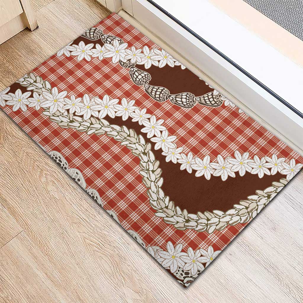 Red Hawaii Tiare and Shell Lei Rubber Doormat Hawaiian Palaka Luxury Vibes - Polynesian Pride