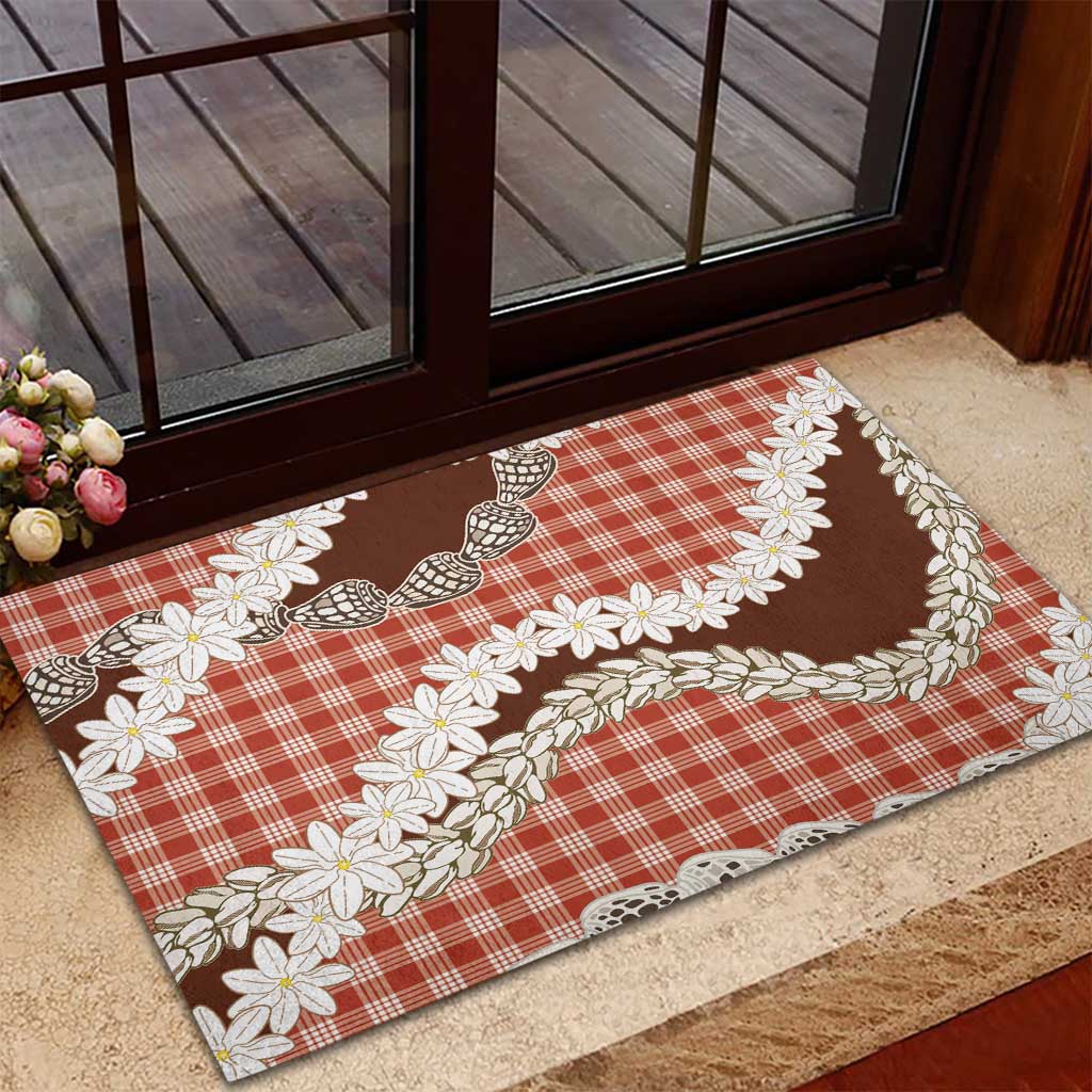 Red Hawaii Tiare and Shell Lei Rubber Doormat Hawaiian Palaka Luxury Vibes - Polynesian Pride