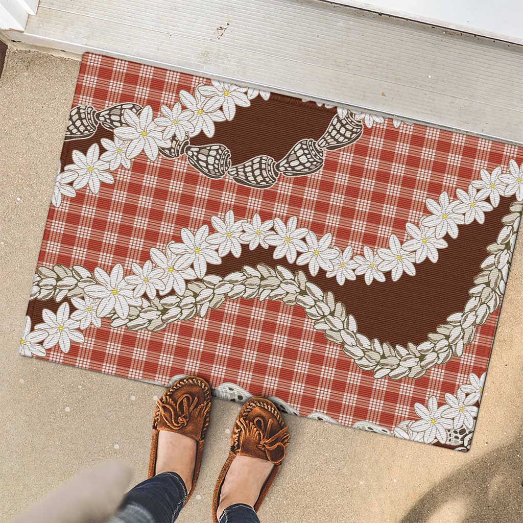 Red Hawaii Tiare and Shell Lei Rubber Doormat Hawaiian Palaka Luxury Vibes - Polynesian Pride