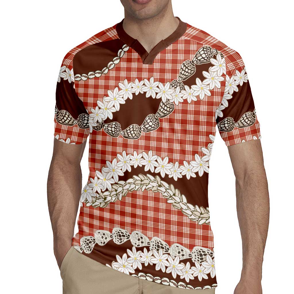 Red Hawaii Tiare and Shell Lei Rugby Jersey Hawaiian Palaka Luxury Vibes - Polynesian Pride