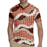 Red Hawaii Tiare and Shell Lei Rugby Jersey Hawaiian Palaka Luxury Vibes - Polynesian Pride
