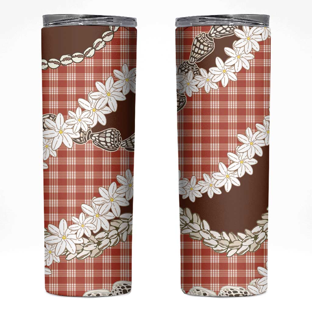 Red Hawaii Tiare and Shell Lei Skinny Tumbler Hawaiian Palaka Luxury Vibes - Polynesian Pride