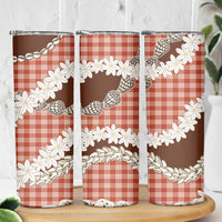 Red Hawaii Tiare and Shell Lei Skinny Tumbler Hawaiian Palaka Luxury Vibes - Polynesian Pride