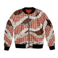 Red Hawaii Tiare and Shell Lei Sleeve Zip Bomber Jacket Hawaiian Palaka Luxury Vibes LT14 Unisex Red - Polynesian Pride