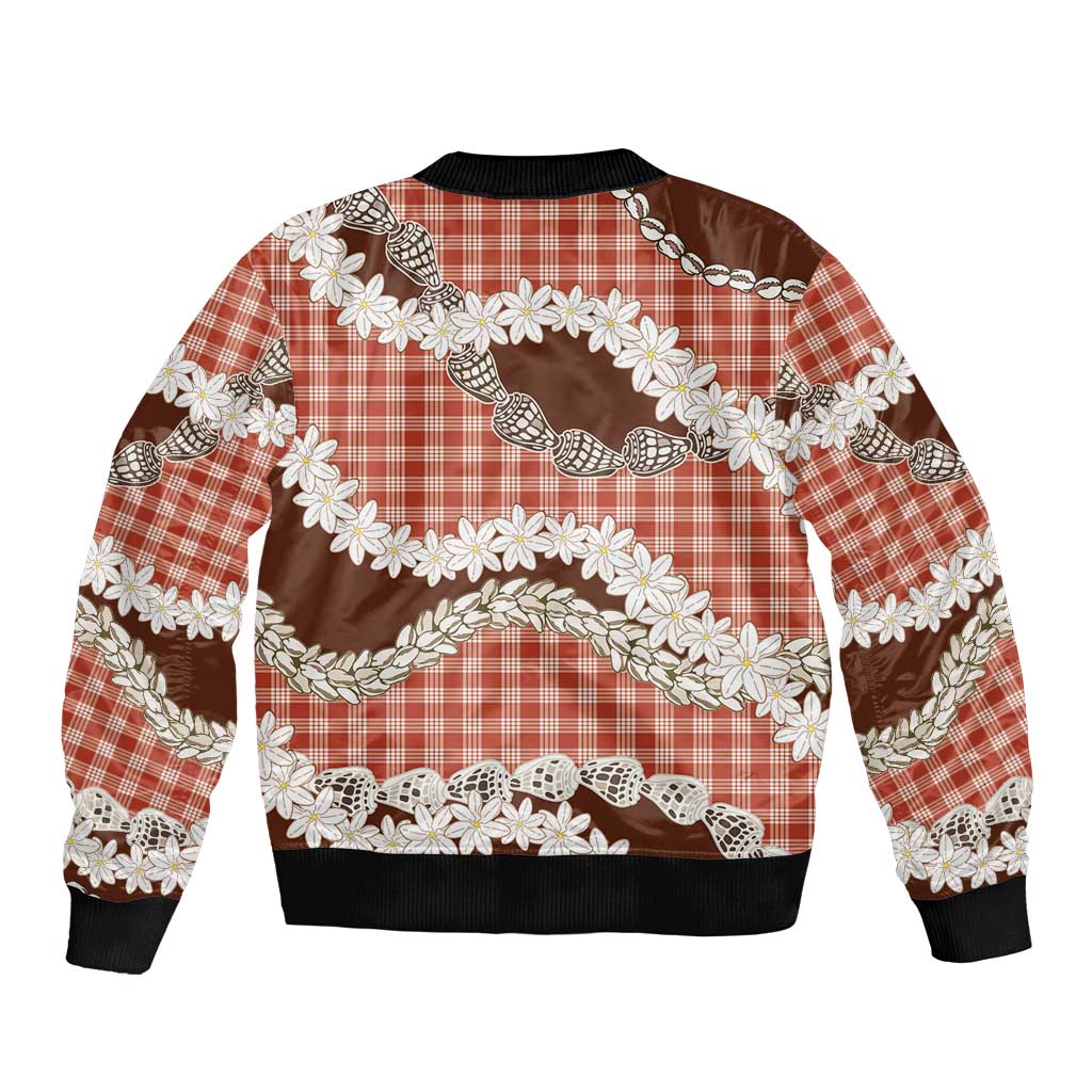 Red Hawaii Tiare and Shell Lei Sleeve Zip Bomber Jacket Hawaiian Palaka Luxury Vibes LT14 - Polynesian Pride