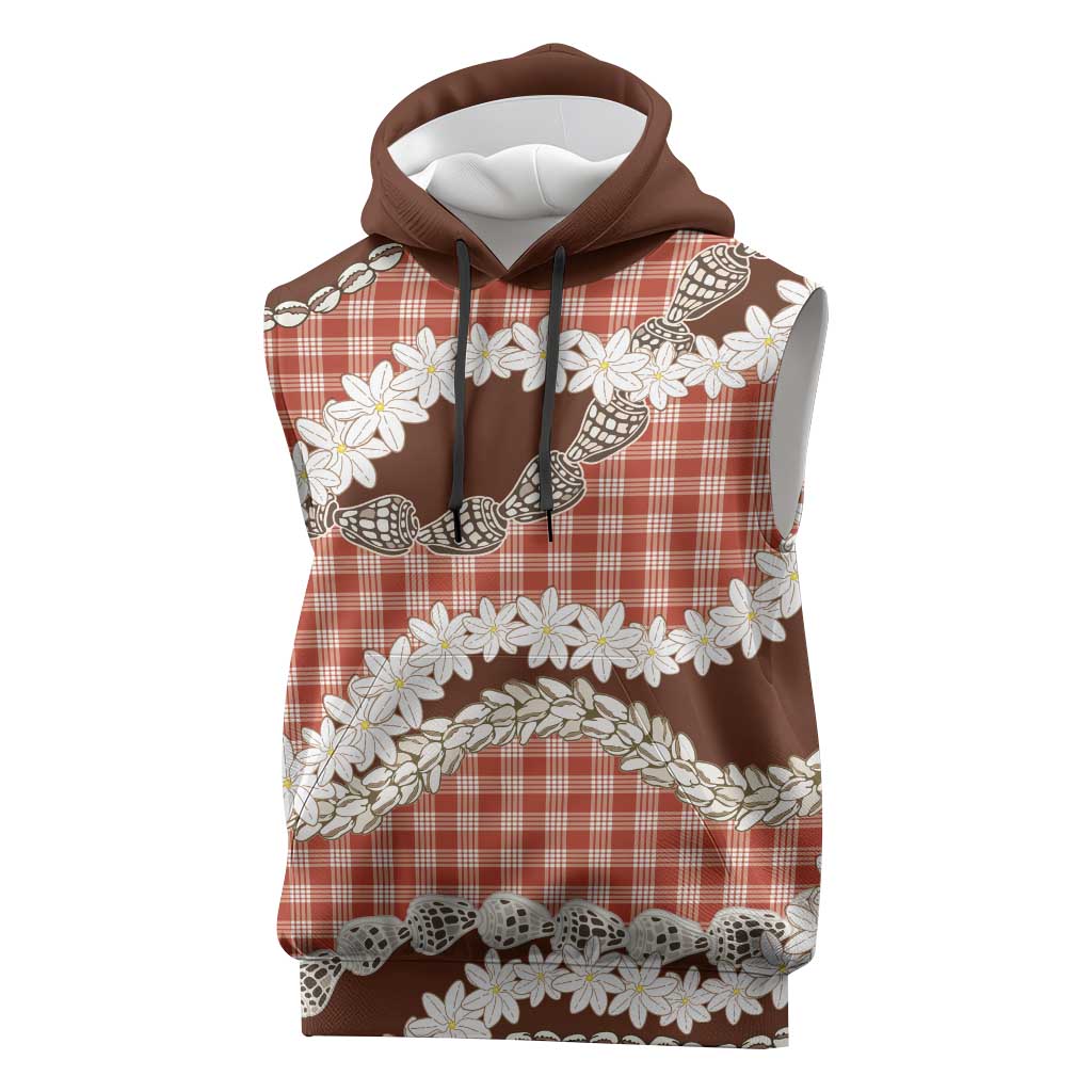 Red Hawaii Tiare and Shell Lei Sleeveless Hoodie Hawaiian Palaka Luxury Vibes - Polynesian Pride