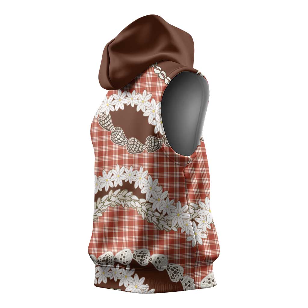 Red Hawaii Tiare and Shell Lei Sleeveless Hoodie Hawaiian Palaka Luxury Vibes - Polynesian Pride