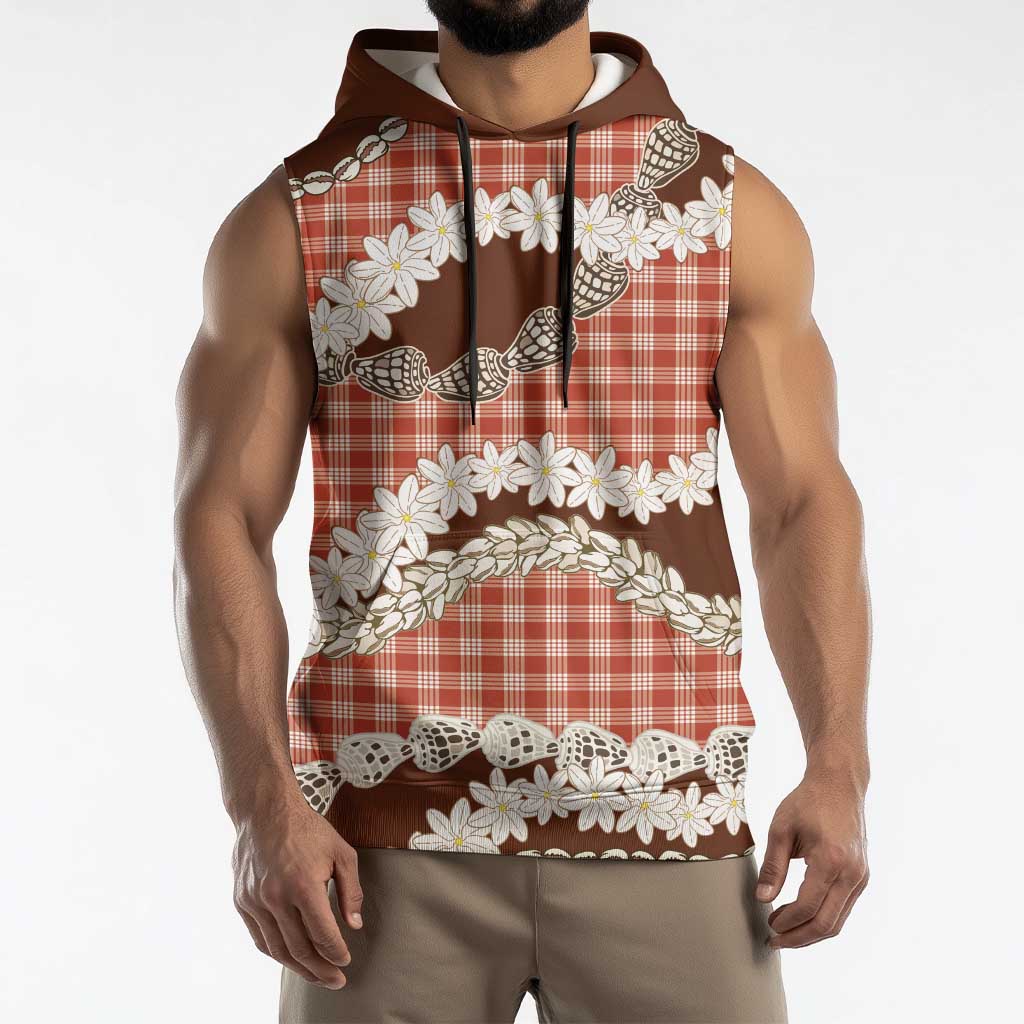 Red Hawaii Tiare and Shell Lei Sleeveless Hoodie Hawaiian Palaka Luxury Vibes - Polynesian Pride