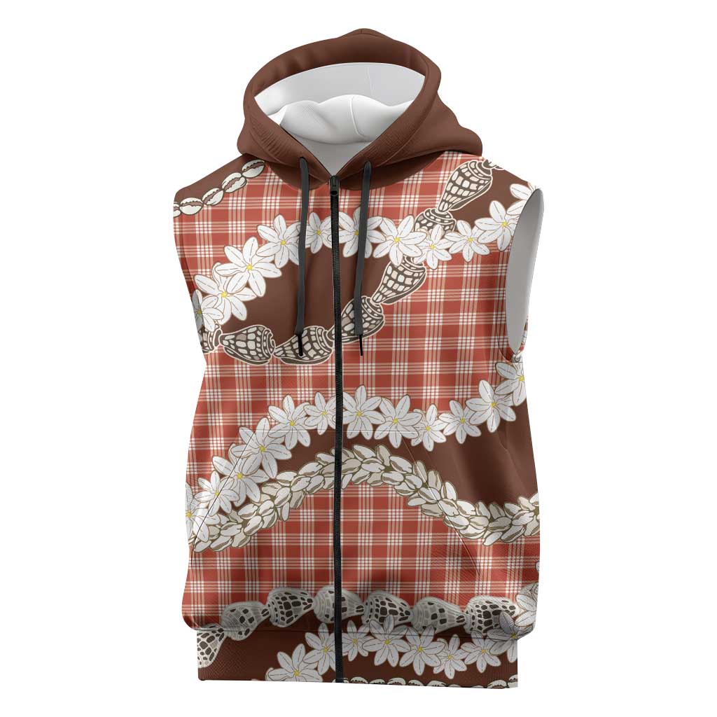 Red Hawaii Tiare and Shell Lei Sleeveless Zip Hoodie Hawaiian Palaka Luxury Vibes - Polynesian Pride