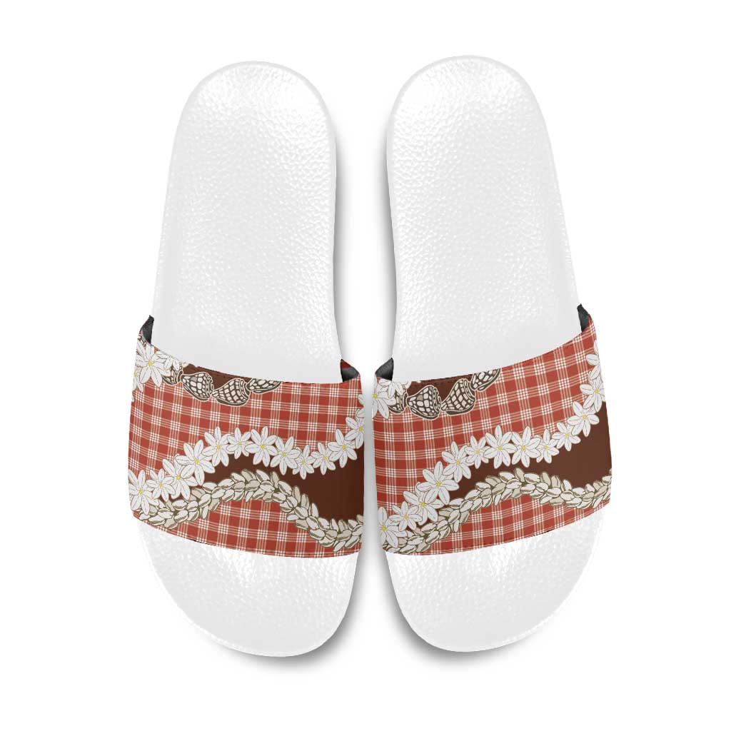Red Hawaii Tiare and Shell Lei Slide Sandals Hawaiian Palaka Luxury Vibes - Polynesian Pride