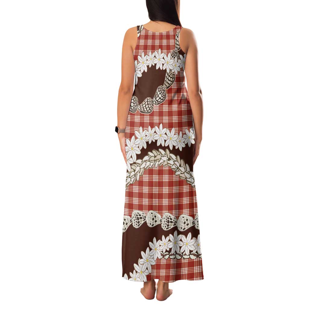 Red Hawaii Tiare and Shell Lei Tank Maxi Dress Hawaiian Palaka Luxury Vibes LT14 - Polynesian Pride