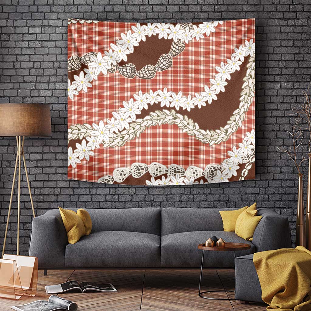 Red Hawaii Tiare and Shell Lei Tapestry Hawaiian Palaka Luxury Vibes - Polynesian Pride
