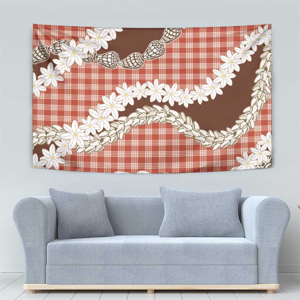 Red Hawaii Tiare and Shell Lei Tapestry Hawaiian Palaka Luxury Vibes - Polynesian Pride