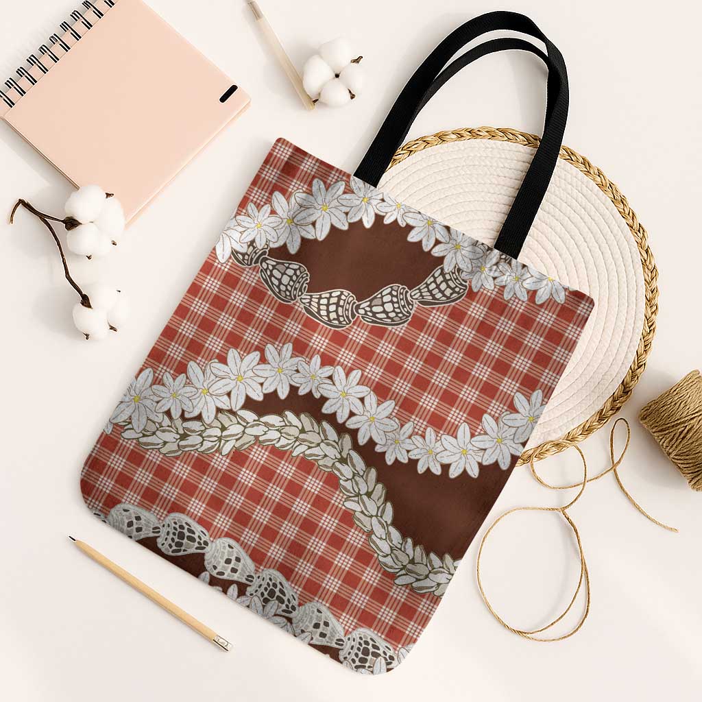Red Hawaii Tiare and Shell Lei Tote Bag Hawaiian Palaka Luxury Vibes - Polynesian Pride
