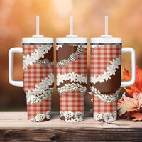 Red Hawaii Tiare and Shell Lei Tumbler With Handle Hawaiian Palaka Luxury Vibes - Polynesian Pride