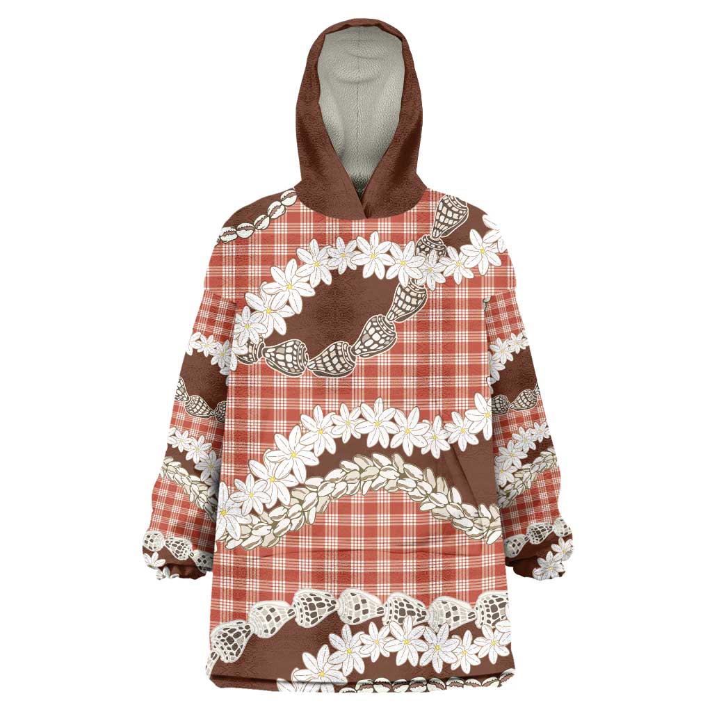 Red Hawaii Tiare and Shell Lei Wearable Blanket Hoodie Hawaiian Palaka Luxury Vibes - Polynesian Pride