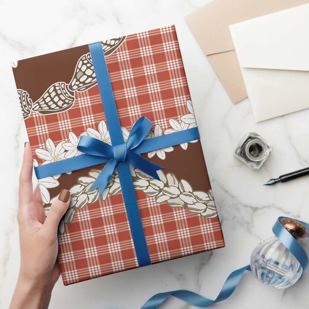 Red Hawaii Tiare and Shell Lei Wrapping Paper Hawaiian Palaka Luxury Vibes - Polynesian Pride