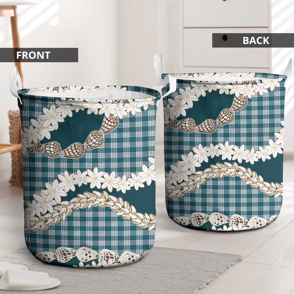 Dark Cyan Hawaii Tiare and Shell Lei Laundry Basket Hawaiian Palaka Luxury Vibes - Polynesian Pride