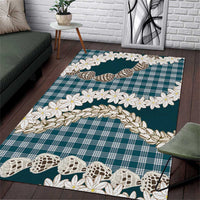 Dark Cyan Hawaii Tiare and Shell Lei Area Rug Hawaiian Palaka Luxury Vibes LT14 Dark Cyan - Polynesian Pride