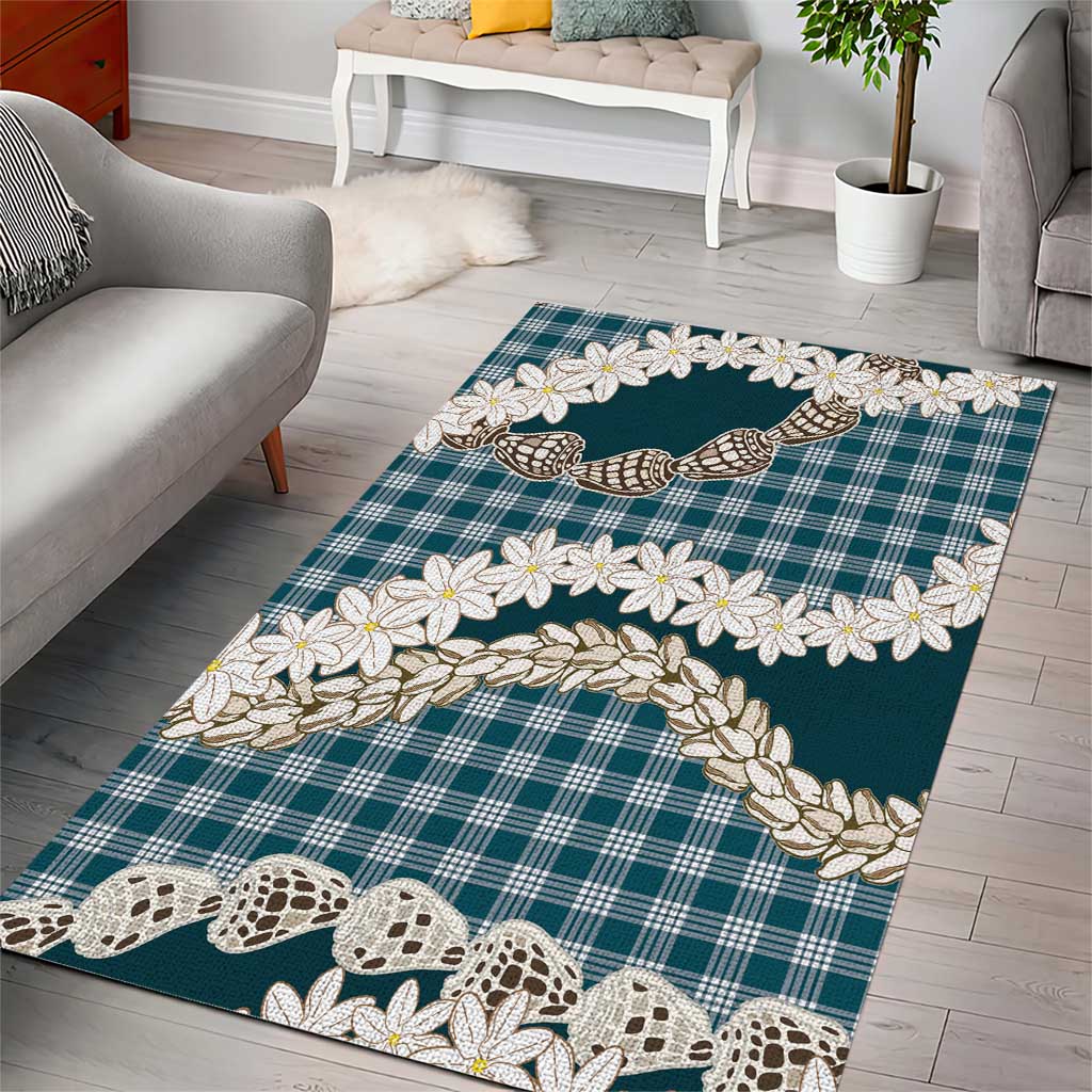 Dark Cyan Hawaii Tiare and Shell Lei Area Rug Hawaiian Palaka Luxury Vibes LT14 - Polynesian Pride